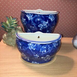 Pair of Vintage Victoria Ware Ironstone Transferware Wall Pockets 1970’s